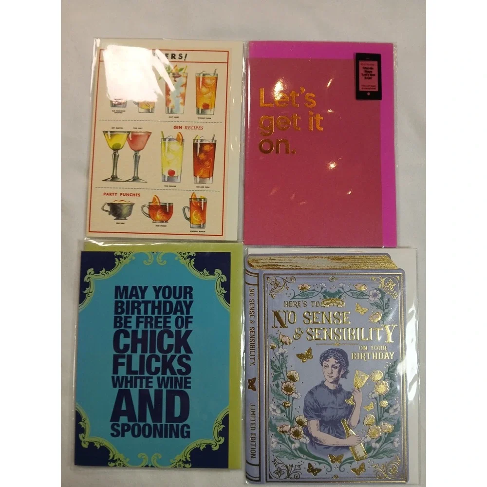 Happy Birthday Card Lot of 4 Adult Themed With Envelopes
